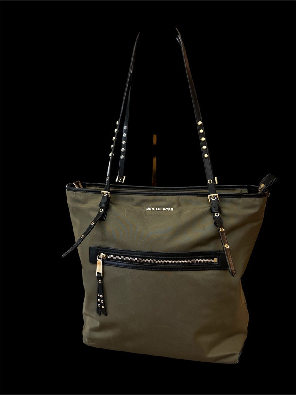 Michael Kors Olive Tote with Black Studded Straps